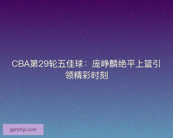 CBA第29轮五佳球：庞峥麟绝平上篮引领精彩时刻